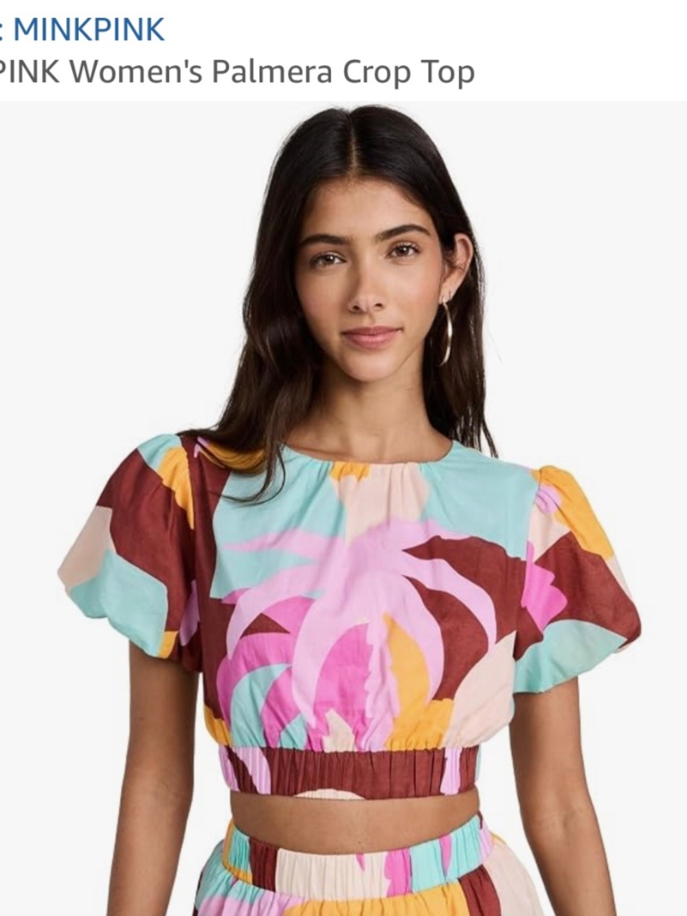 MINKPINK Palmera Crop Top Pastel Tropical Puff Sleeve Size S. NWT